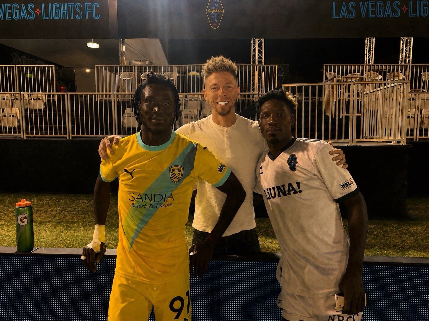 Mike Dietze with players Houssou Landry and Gaoussou Samake